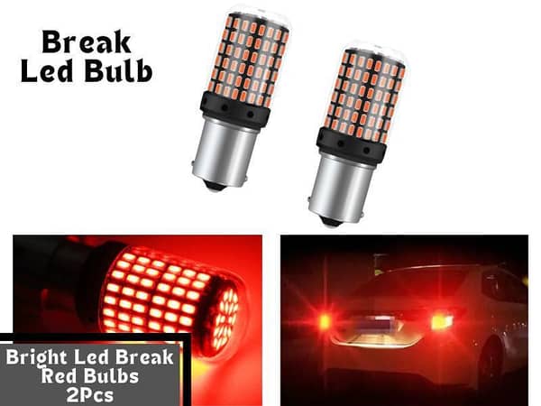 2 Pack 12V LED Red Brake Light Bulbs | High Quality Round Fitting Ultra Bright Car Lights