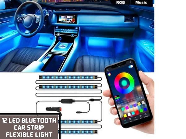 Premium Quality Car LED Music Light Strip 12LEDs USB Smart Bluetooth APP Control Waterproof