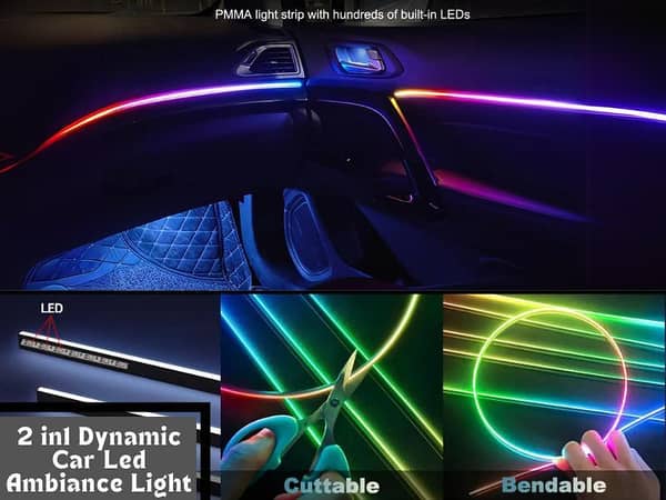 Dynamic LED Ambiance Strip Lights for Dashboard - 2Pcs RGB Interior Lighting Kit