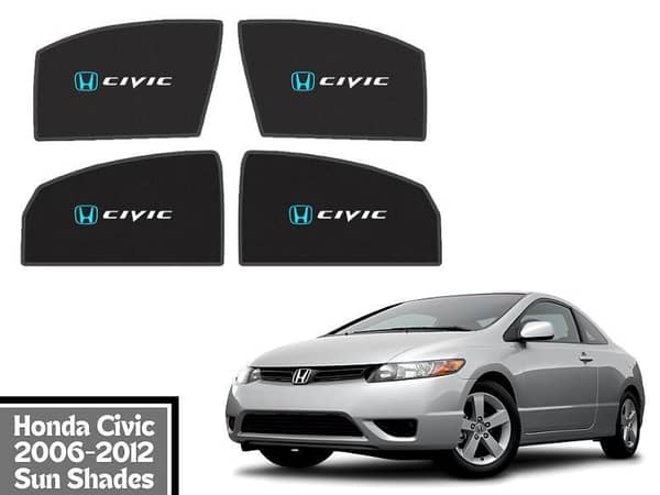 Honda Civic 2006-2012 Window Shades - Set of 4 Black Sun Shades with Fabric for Blocking Sunshine