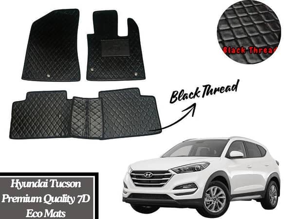 Hyundai Tucson 7D Flat Eco Mats with Black Thread | Hyundai Tucson Black Color 7D Eco Mats