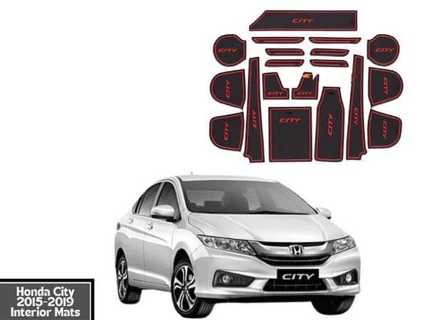 Honda City 2015-2019 Non-Slip PVC Mats and Red Anti-Slip Rubber Mats Set of 12
