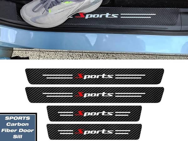 SPORTS Logo Car Door Sills Carbon Fiber Protect | Door Sills Cover Panel Sticker | SPORTS Door Sills
