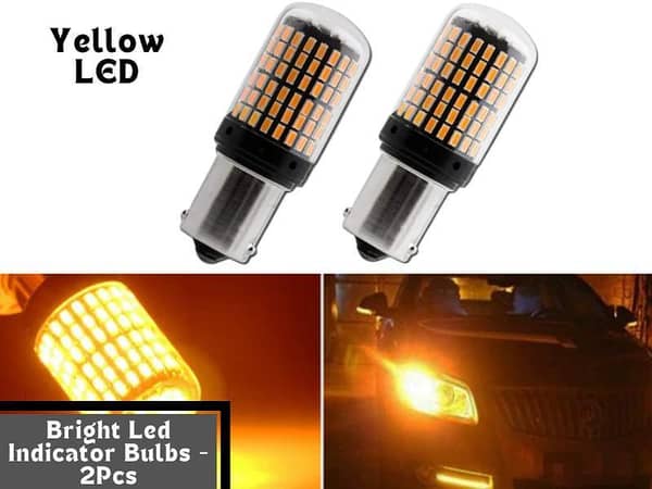 2Pcs Yellow LED Car Turn Signal Lights | 12V Round Fitting High Quality Bulbs