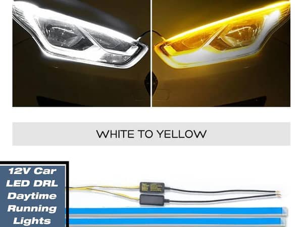 12V Car LED DRL Daytime Running Lights | Waterproof Flexible Soft Strip Universal Auto Flow Runs LED