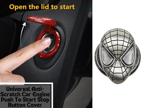 Spider Man Universal Car Engine Button Cover in Silver - Made of Durable Plastic
