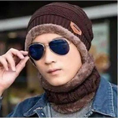 Men's Winter Beanie Hat with Neck Scarf - Thickened Design for Cold Weather