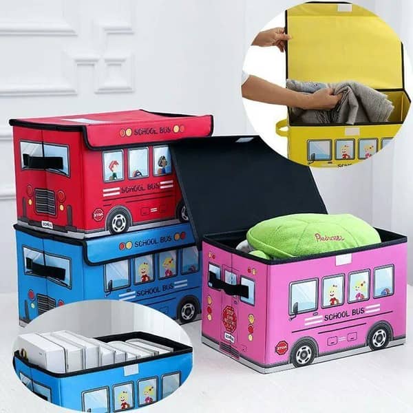 (pack of 3)Bus Design Folding Storage Bins Quilt Basket Kid Toys Organizer Storage Boxes Cabinet Wardrobe Storage Bags