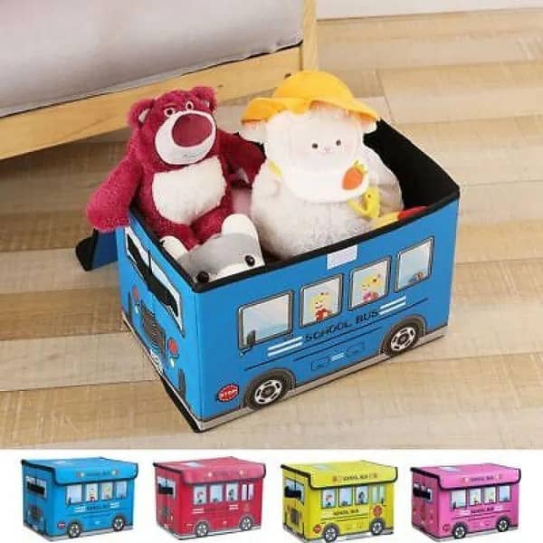 Bus-Themed Foldable Storage Bins for Kids' Toys, Quilts, and Organizing Home Items