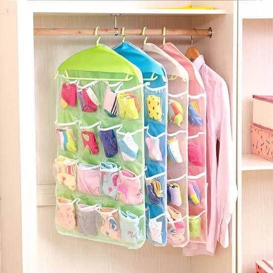 16-Pocket Clear Hanging Organizer for Doors, Foldable Wardrobe Storage Solution, Clear Storage Bag for Home and Office