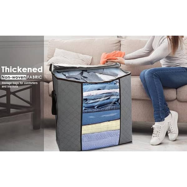 Portable Bamboo Clothes Blanket Large Folding Bag Storage Box Organizer