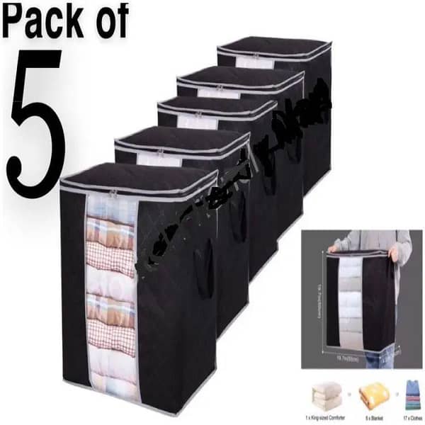 Storage bags pack of 5- storage bags for clothes fabrics- Portable bag - storage bag for kids dresses- Pack of 5 large size Top Quality high capacity bag storage bag clothes organizer