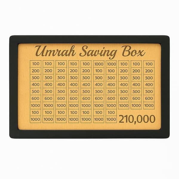 Umrah Saving Box - Wooden Umrah Saving Box - 280 Days Savings Plan - Islamic Halal Money Jar for Hajj & Umrah - Daily Pilgrimage Savings Tracker