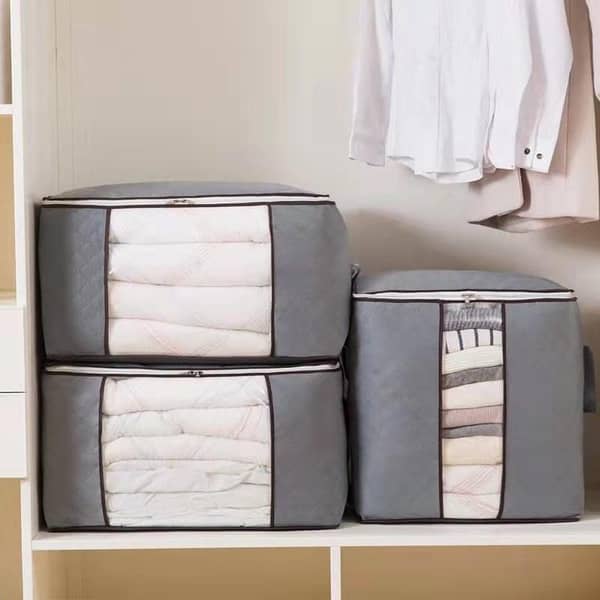 Set of 3 Non-woven Foldable Storage Bags in Various Colors - Organize Clothes and Quilts - Brand: New-L