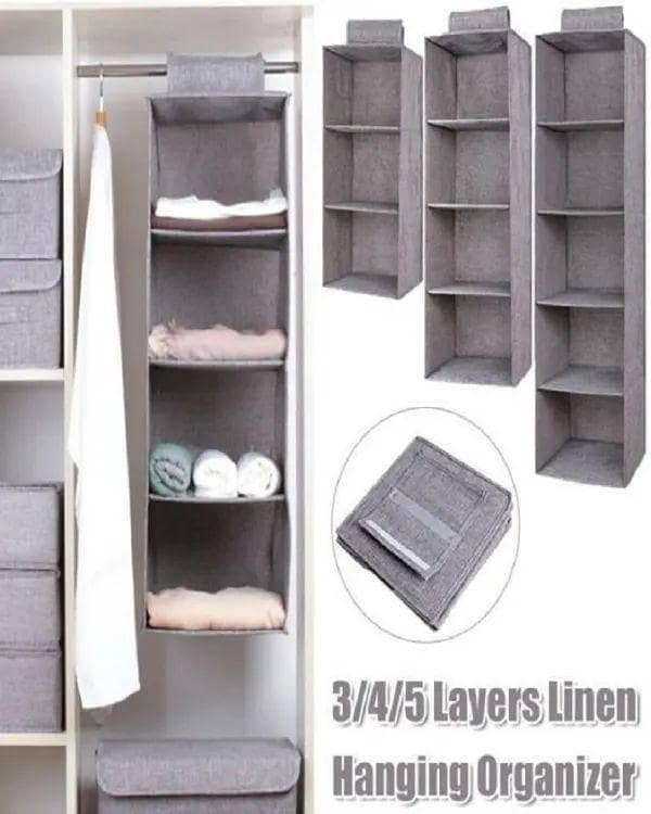 Foldable Hanging Closet Organizer for Clothing Storage - 5-Layer Non-Woven Fabric Rack for Adults and Kids