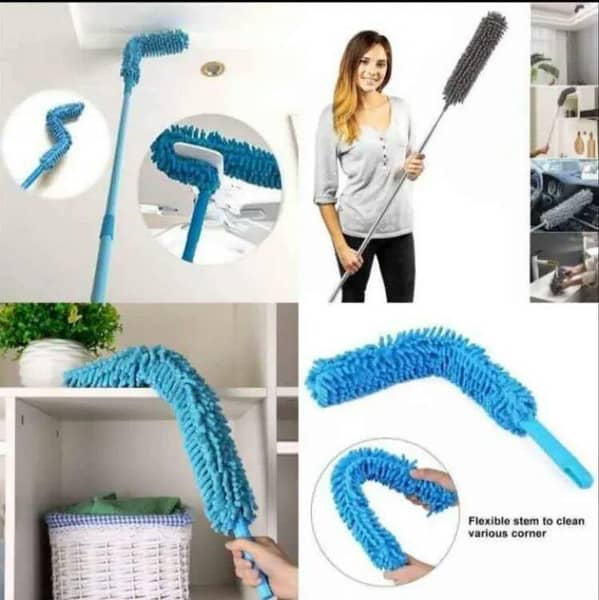 Flexible Microfiber Duster with Telescopic Stainless Steel Handle for Efficient Fan Cleaning