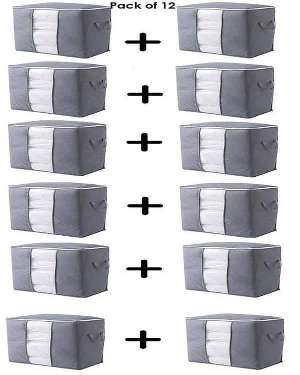 12-Pack Portable Bamboo Charcoal Storage Organizer - Large Folding Bag for Clothes and Blankets