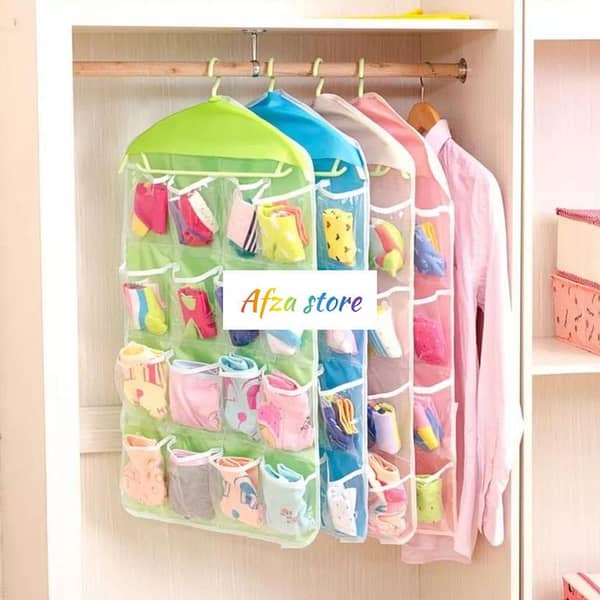 16 Pockets Multifunctional Socks Organizer, Foldable Wardrobe Hanging organizer