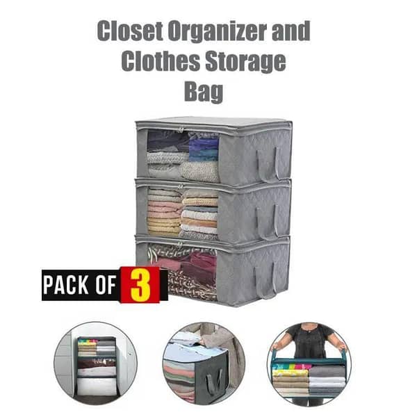 Pack of 3 - Foldable Clothes Storage Bag, Bamboo Non-Woven Fabric