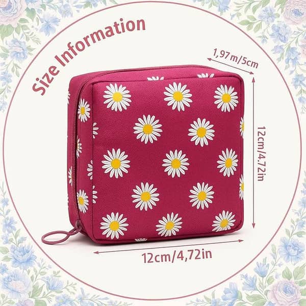 Portable Sanitary Storage Bag - Water-Resistant Menstrual Pad Pouch with Coin Purse & Tampon Organizer, Durable Polyester, Assorted Designs (Flamingo, Floral, Lemon, Starry Night, Polka Dots, Bear)