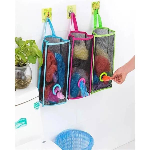 pack off 3-Plastic Shopping Bag Storage Basket Kitchen Accessories Reusable Grocery Potatoes Garbage Bag Holder