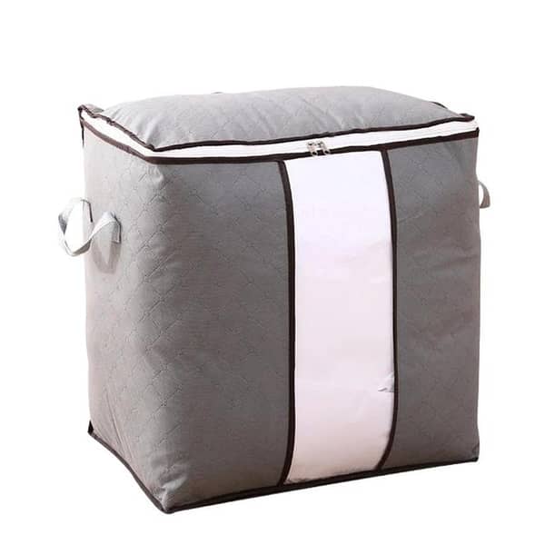 Grey Large Foldable Storage Bag for Organizing Clothes, Blankets, and Bedding with Durable Handles