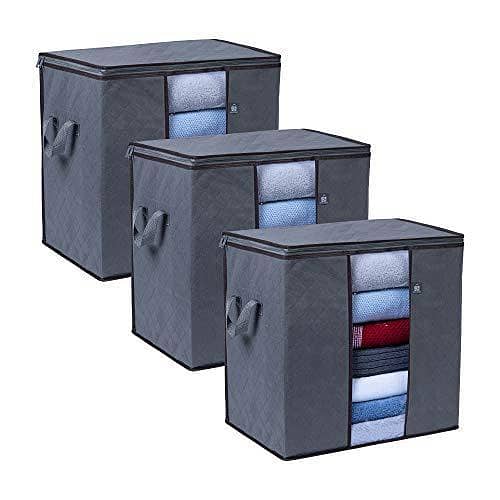 pack off 3 -New Non-woven Portable Clothes Storage Bag Foldable Organization Bags with Large Clear View Window For Pillow Quilt Blanket Bedding