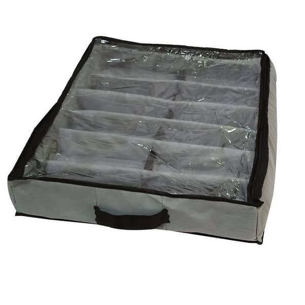 Shoe Organizer Bag for 12 Pairs - Under Bed Storage with Hard Fabric and Clear Zip Cover