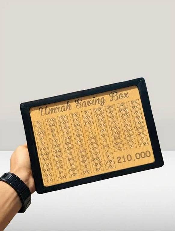 Umrah Saving Box - Wooden Islamic Money Saving box - 280 Days Hajj & Umrah Savings Box Plan - Daily Halal Pilgrimage Fund Jar