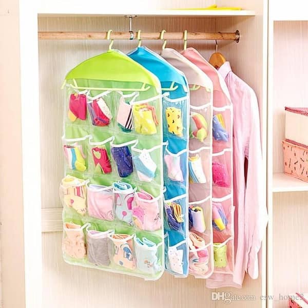 Hanging Storage Bag with 16 Pockets for Wardrobe or Door Organization by Durable Clear Door