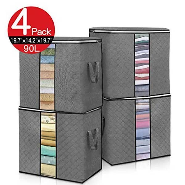 Set of 4 Quilt Storage Bags in 4 Colors - Folding, Washable PEVA Organizers for Blankets and Clothes
