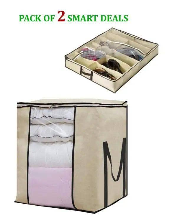Portable Non-Woven Clothes Storage Bag with 12-Pair Shoe Organizer - Foldable and Easy to Use
