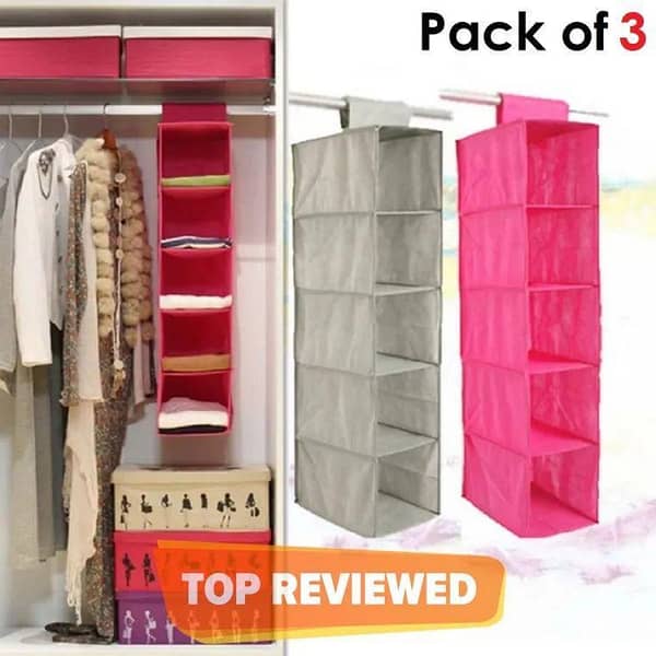 Pack of 3- hanging organizer Closet Organizer Wardrobe Cloth Organizer 5/6 Layers Shelf Foldable Rack Shelves