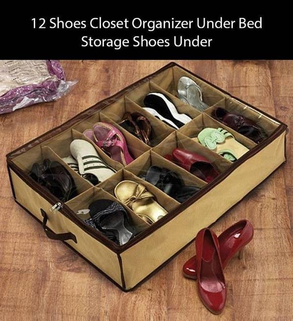 Underbed Shoe Storage Bag with 12 Compartments for Organizing Shoes, Portable Non Woven Shoe Organizer