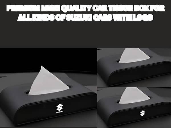 Tissue Box for Suzuki Cars with Logo - Universal Fit and Sleek Black Design