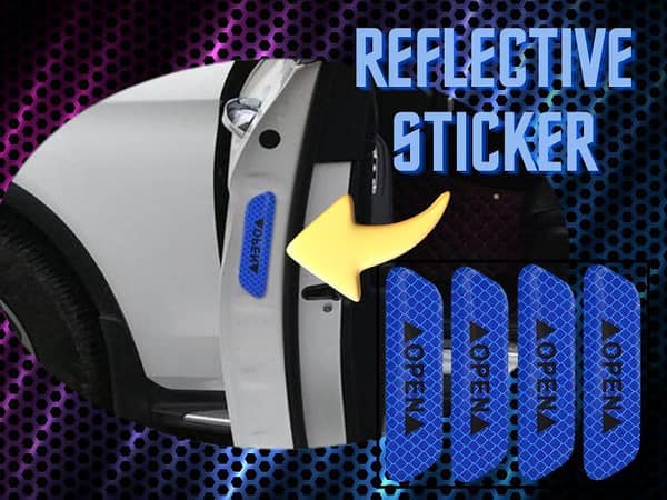 4-Piece Blue Reflective Tape Safety Warning Stickers for Car Door Open Notification