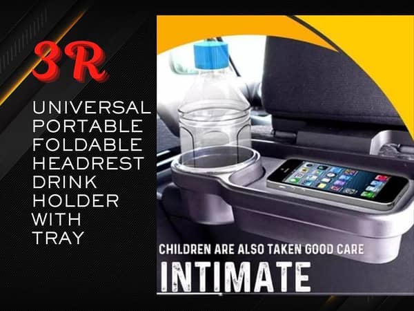 Car Back Seat Cup Holder, Universal Car Headrest Water Coffee Cup Tray Collapsible Storage Table for