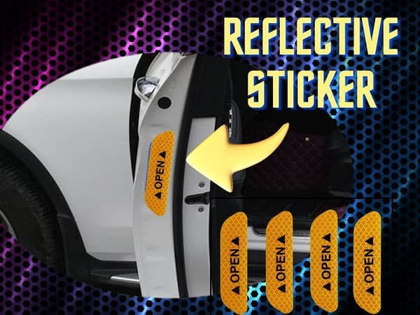 Reflective Yellow Door Open Stickers by Super Car - Safety Warning Tape, Set of 4