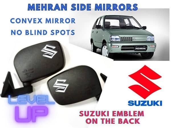 Suzuki Mehran Wide Angle Side Mirror Pair with 3-D Suzuki Emblem on the back