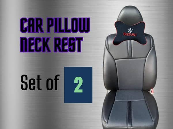Suzuki Car Neck Pillow Headrests Set - 2 Pieces in Black Soft Fabric
