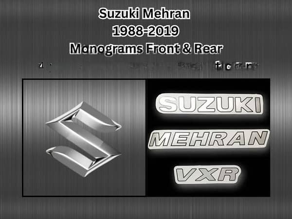 Suzuki Mehran Monogram Set for 1988-2019 | 4 Pieces | Front Chrome and Rear Stickers