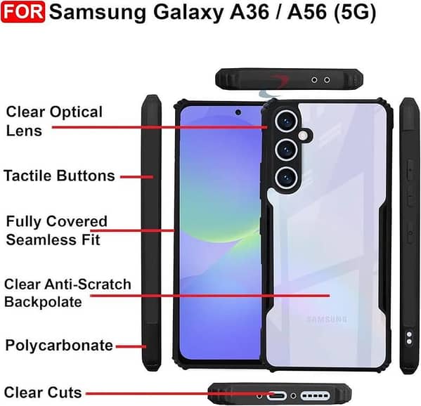 Samsung Galaxy A36 IPAKY Shockproof Crystal Clear Back Cover Protective Design Black Bumper Transparent Armor Mobile Back Cover For Samsung A36