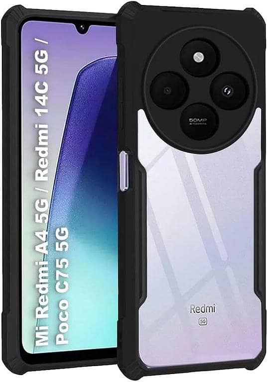 Redmi 14C IPAKY Shockproof Crystal Clear Back Cover Protective Design Black Bumper Transparent Armor Mobile Back Cover