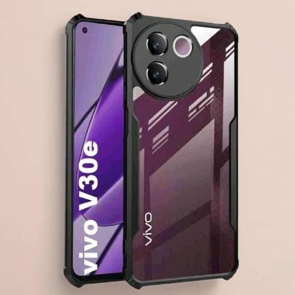 Vivo V30e IPAKY Shockproof Crystal Clear Back Cover with Black Bumper and Transparent Armor Design