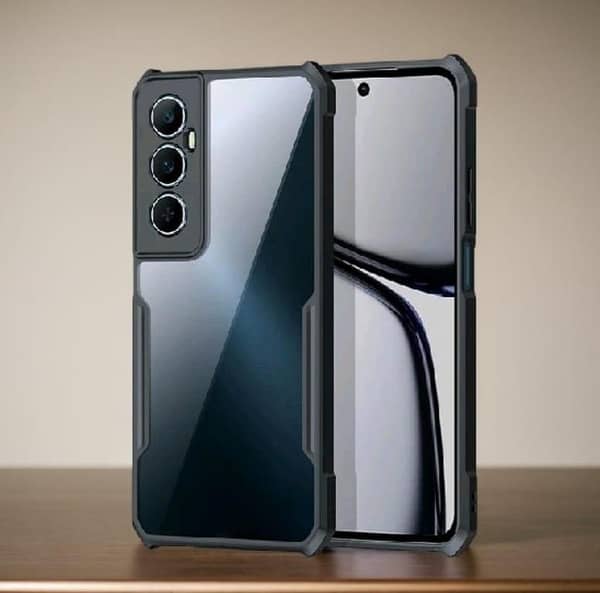 Realme C65 IPAKY Shockproof Crystal Clear Back Cover Protective Design Black Bumper Transparent Armor Mobile Back Cover