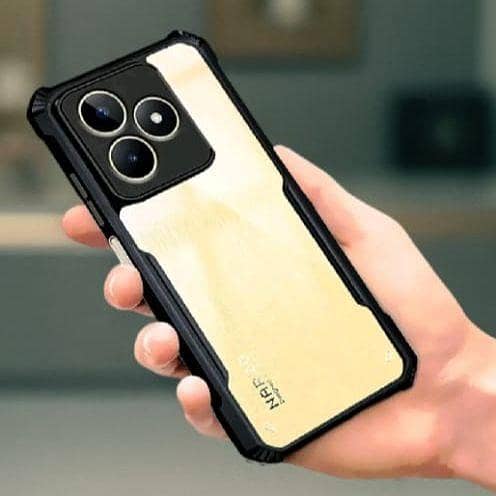 Realme C63/C61 IPAKY Shockproof Crystal Clear Back Cover Protective Design Black Bumper Transparent Armor Mobile Back Cover