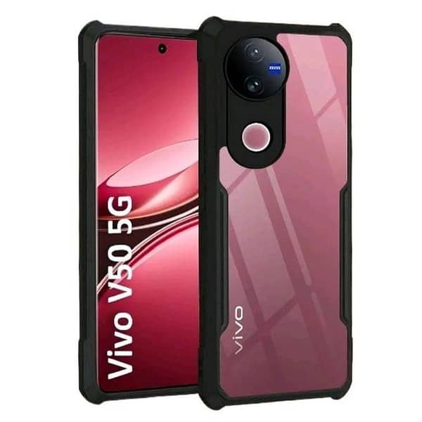 Vivo V50 5G IPAKY Shockproof Crystal Clear Back Cover Protective Design Black Bumper Transparent Armor Mobile Back Cover For Vivo V50 5G
