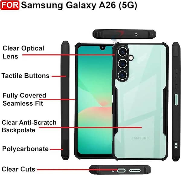 Samsung Galaxy A26 IPAKY Shockproof Crystal Clear Back Cover Protective Design Black Bumper Transparent Armor Mobile Back Cover For Samsung A26