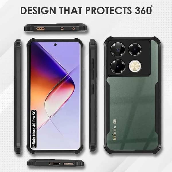 Infinix Note 40 IPAKY Shockproof Crystal Clear Back Cover Protective Design Black Bumper Transparent Armor Mobile Back Cover