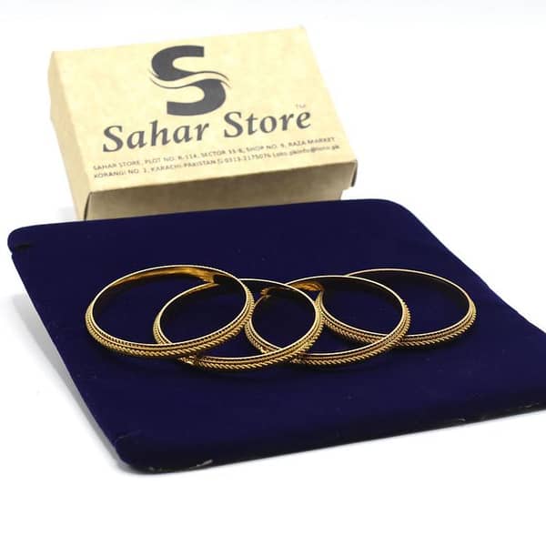 Set of 4 Dubai Bangles in Golden Color for Women - Ethnic Cuff Bracelets for Brides and Girls, Model bl24gde1e-a